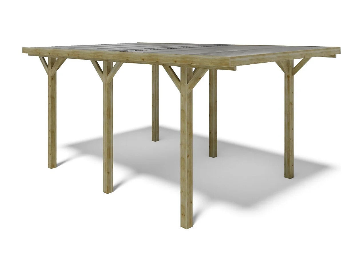 Tettoia posto auto coperto in legno 3.04x5.12 m - 15.56 m2 - copertura con lastra in acciaio  - CAR10+BLACHA1 - ALTANKA