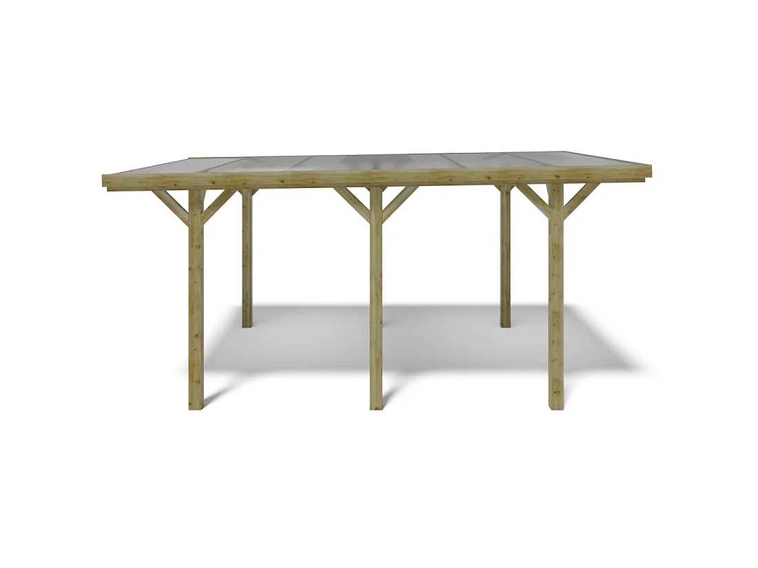 Tettoia posto auto coperto in legno 3.04x5.12 m - 15.56 m2 - copertura con lastra in acciaio  - CAR10+BLACHA1 - ALTANKA