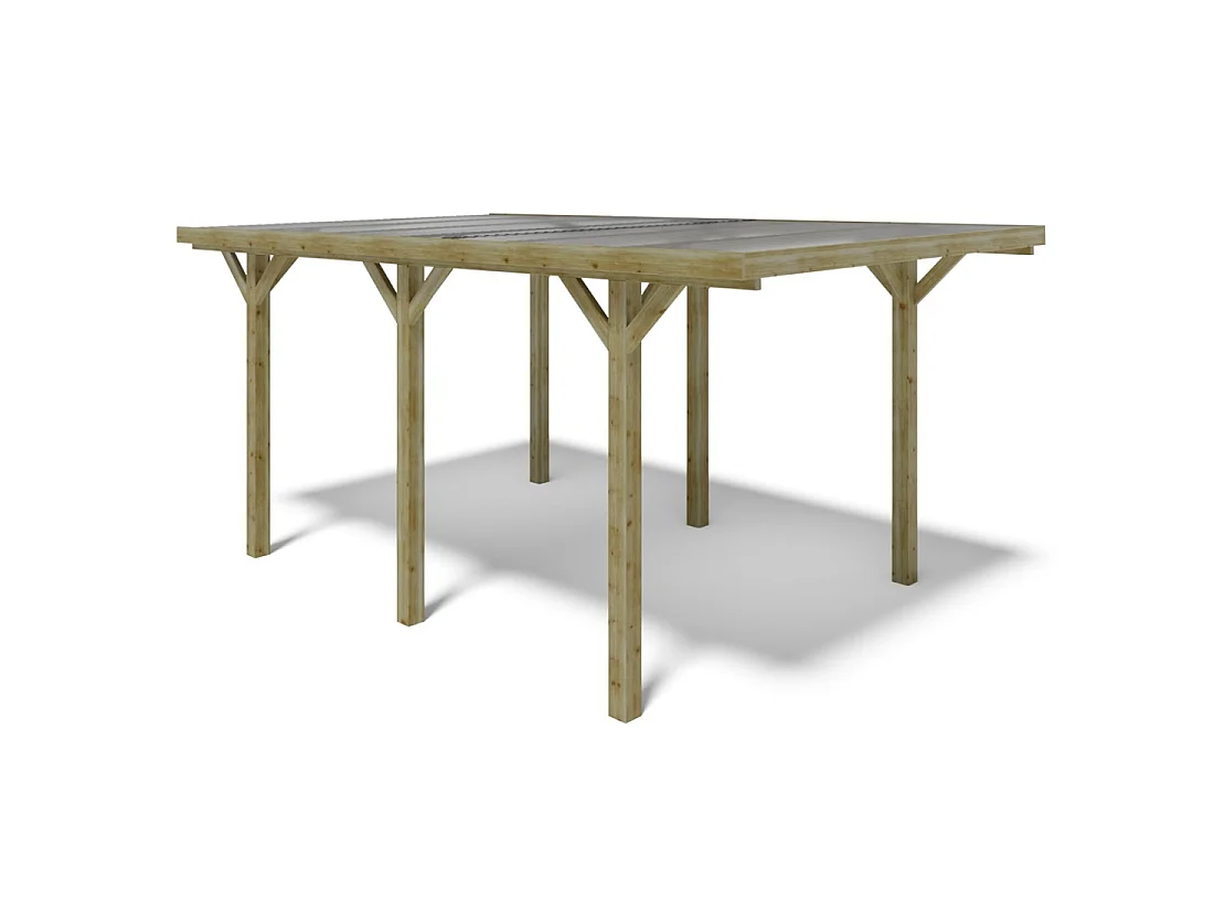Tettoia posto auto coperto in legno 3.04x5.12 m - 15.56 m2 - copertura con lastra in acciaio  - CAR10+BLACHA1 - ALTANKA