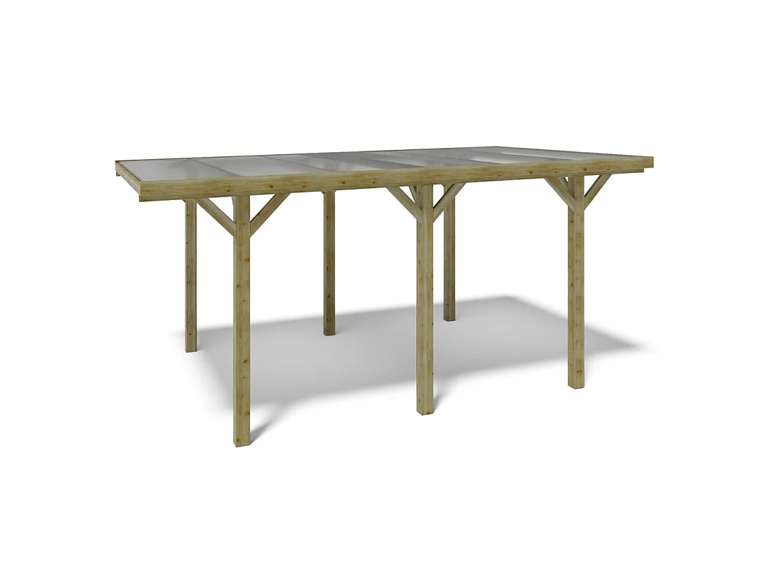 Tettoia posto auto coperto in legno 3.04x5.12 m - 15.56 m2 - copertura con lastra in acciaio  - CAR10+BLACHA1 - ALTANKA