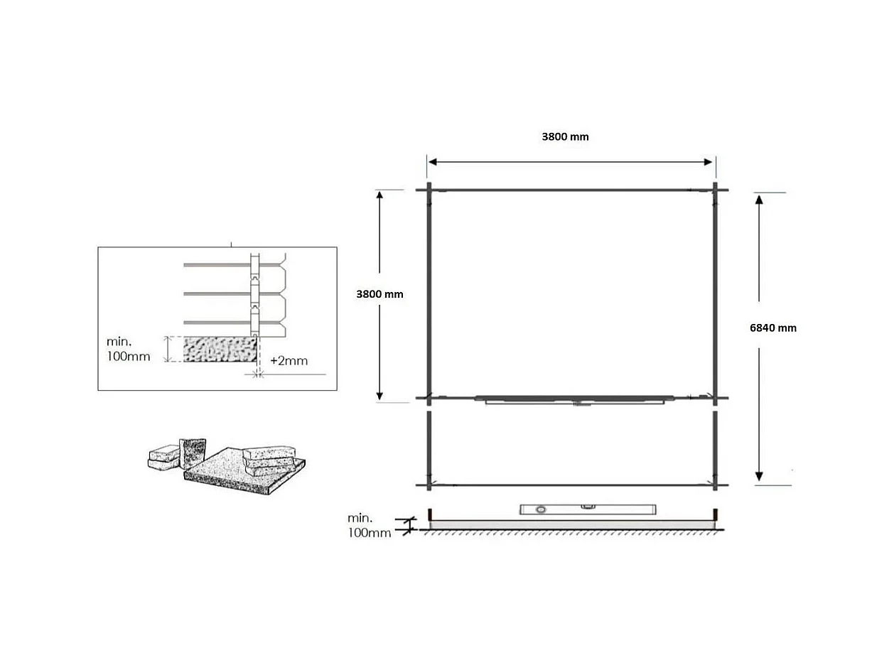 Abri de jardin en bois - 4x4 m + terrasse avec balustrade et avant-toit en bois - 28 m2 - DOM371+DOM618+DOM548+POD04 - ALTANKA