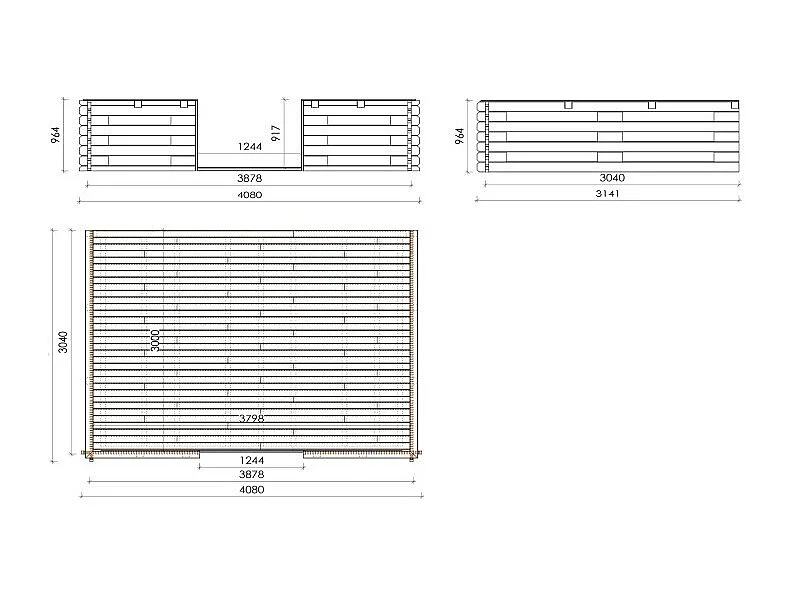 Abri de jardin en bois - 4x4 m + terrasse avec balustrade et avant-toit en bois - 28 m2 - DOM371+DOM618+DOM548+POD04 - ALTANKA