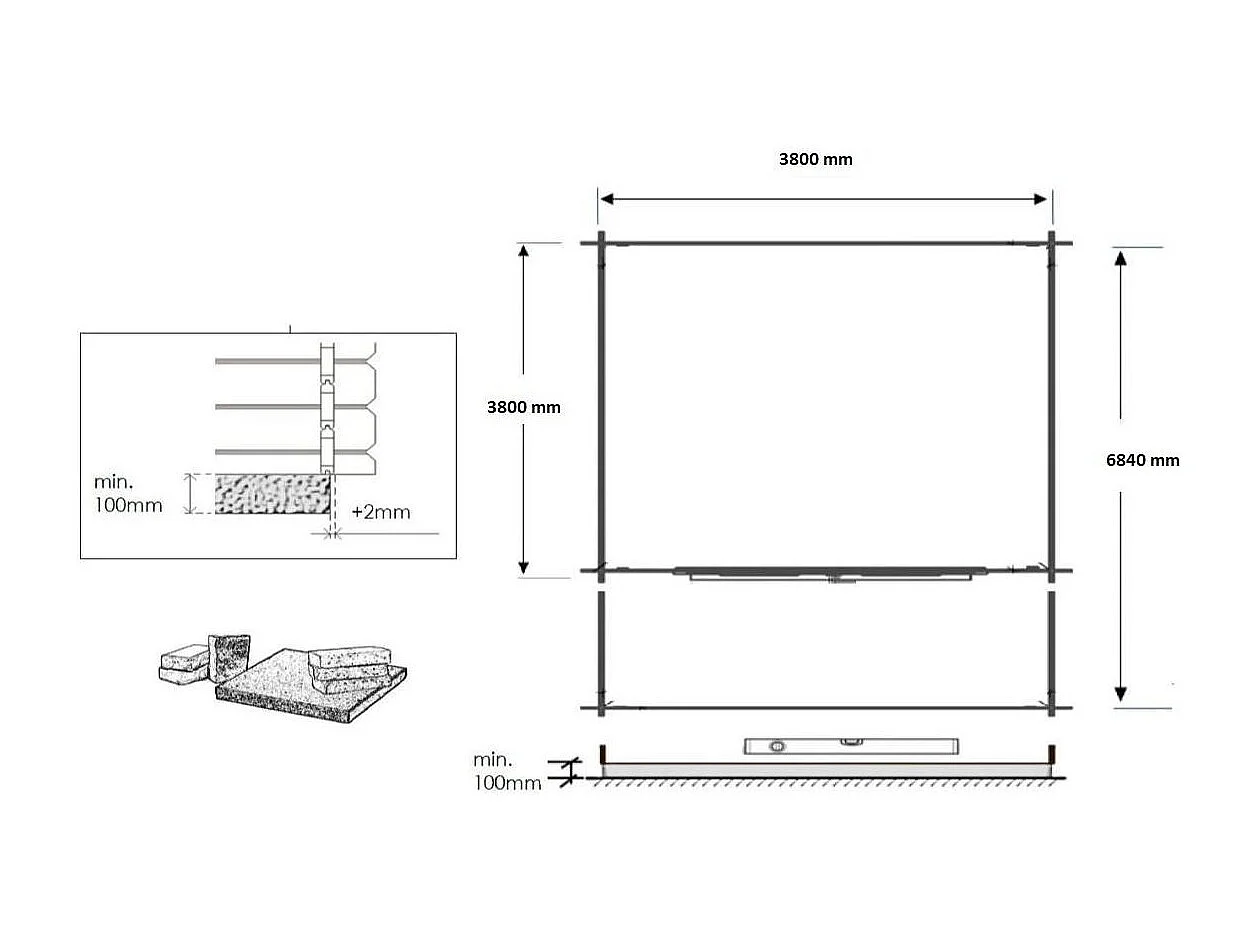 Abri de jardin en bois - 4x4 m + terrasse avec balustrade et avant-toit en bois - 28 m2 - DOM371+DOM618+DOM548+POD04 - ALTANKA