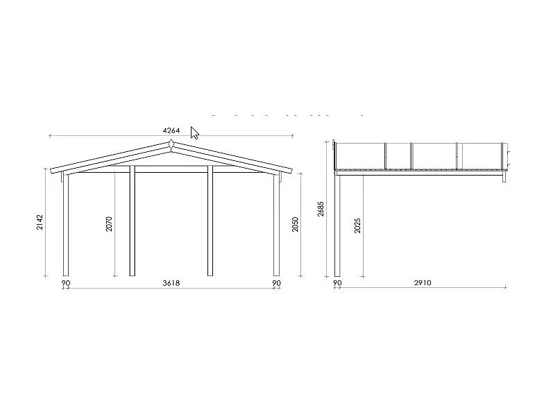 Abri de jardin en bois - 4x4 m + terrasse avec balustrade et avant-toit en bois - 28 m2 - DOM371+DOM618+DOM548+POD04 - ALTANKA