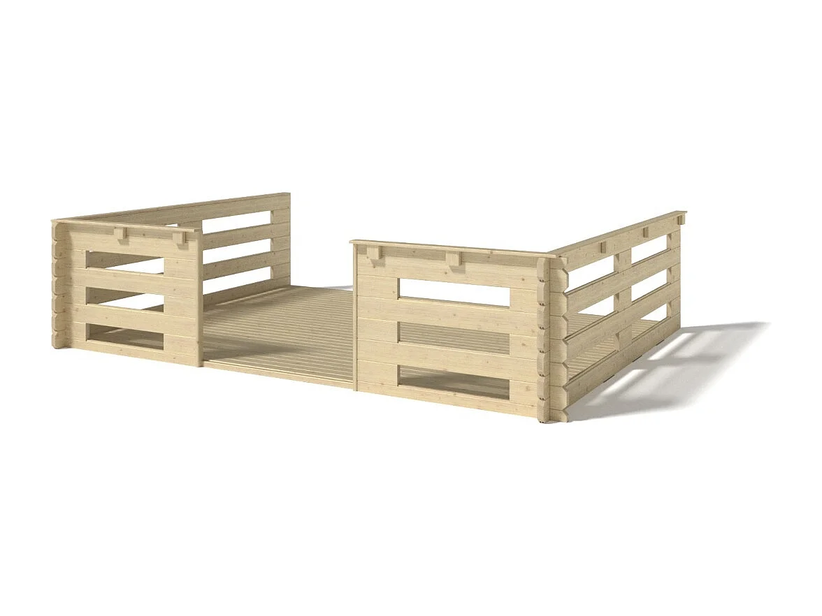 Abri de jardin en bois - 4x4 m + terrasse avec balustrade et avant-toit en bois - 28 m2 - DOM371+DOM618+DOM548+POD04 - ALTANKA