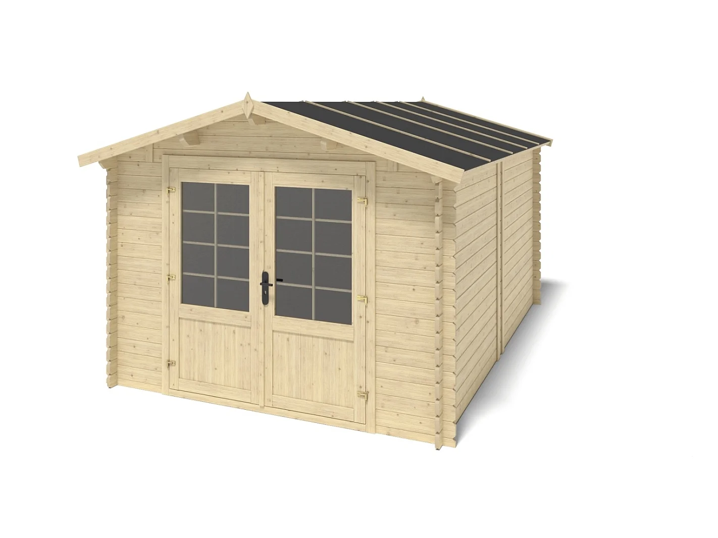 Casetta da giardino in legno con veranda e tettoia - 21.00m2 - 3.00x4.00m - 28mm - colore: naturale - DOM661+DOM394+DOM395+POD04 - ALTANKA