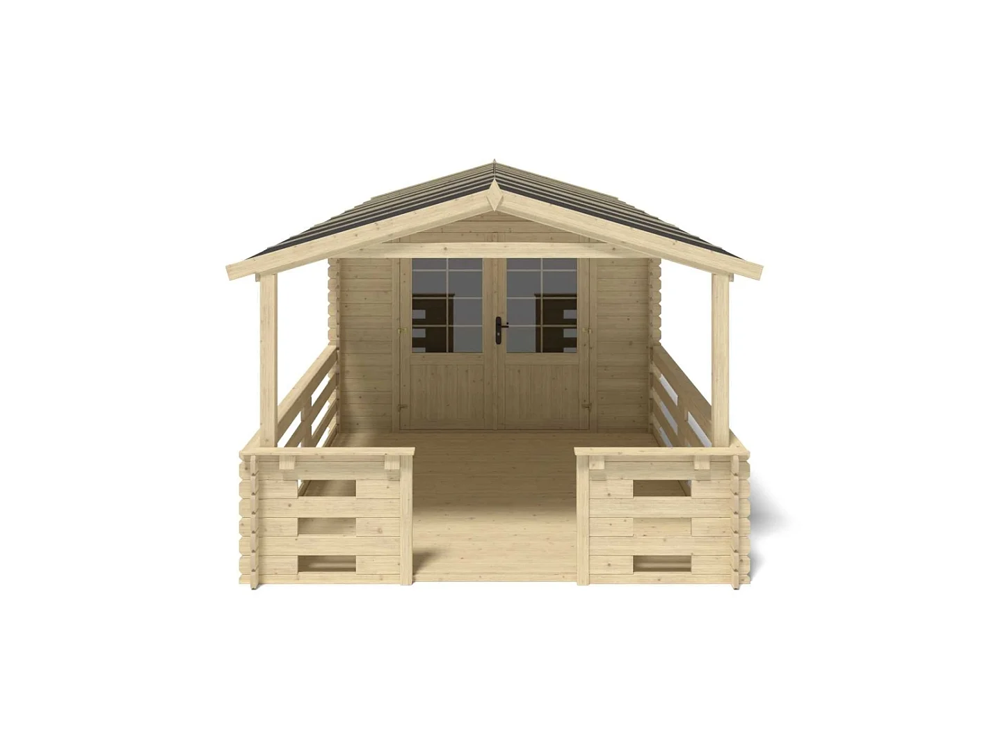 Casetta da giardino in legno con veranda e tettoia - 21.00m2 - 3.00x4.00m - 28mm - colore: naturale - DOM661+DOM394+DOM395+POD04 - ALTANKA