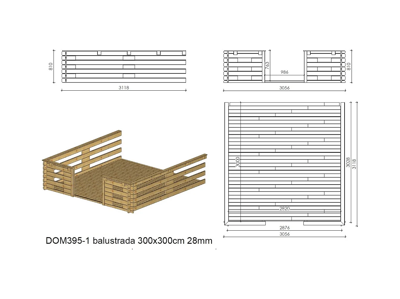 Casetta da giardino in legno con veranda e tettoia - 21.00m2 - 3.00x4.00m - 28mm - colore: naturale - DOM661+DOM394+DOM395+POD04 - ALTANKA