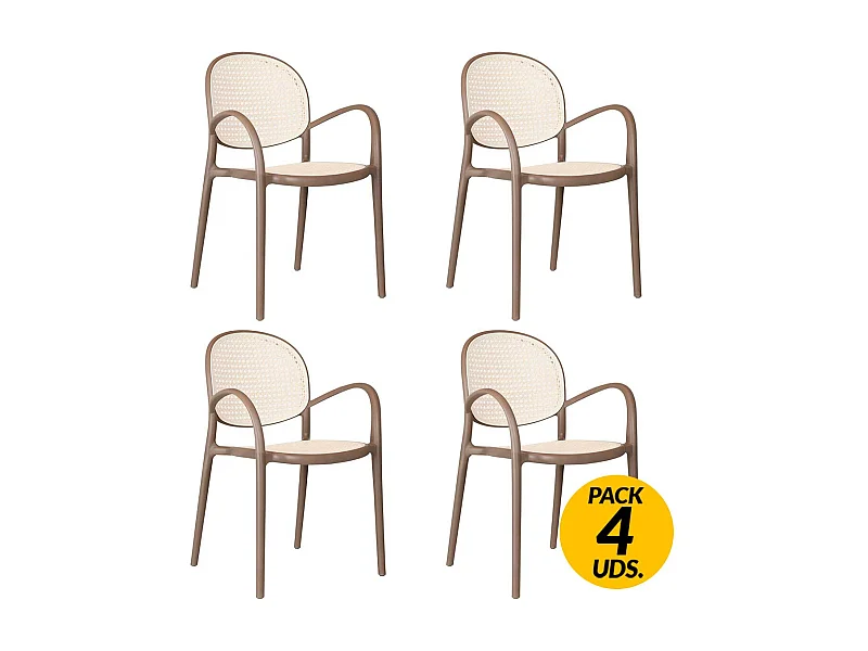Pack de 4 sillas multiusos Masía diseño vintage con reposabrazos marrón Adec