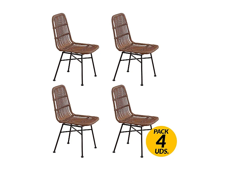 Pack de 4 sillas de comedor Thai ratán marrón/negro Adec