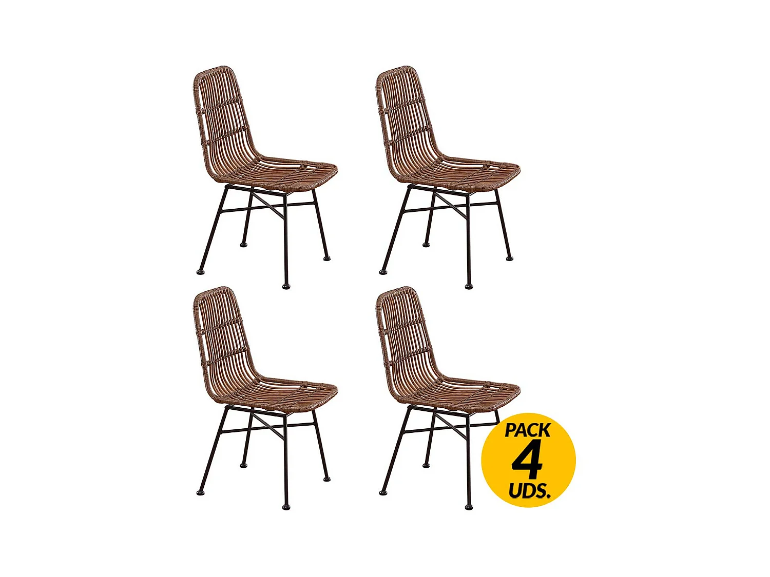 Pack de 4 sillas de comedor Thai ratán marrón/negro Adec
