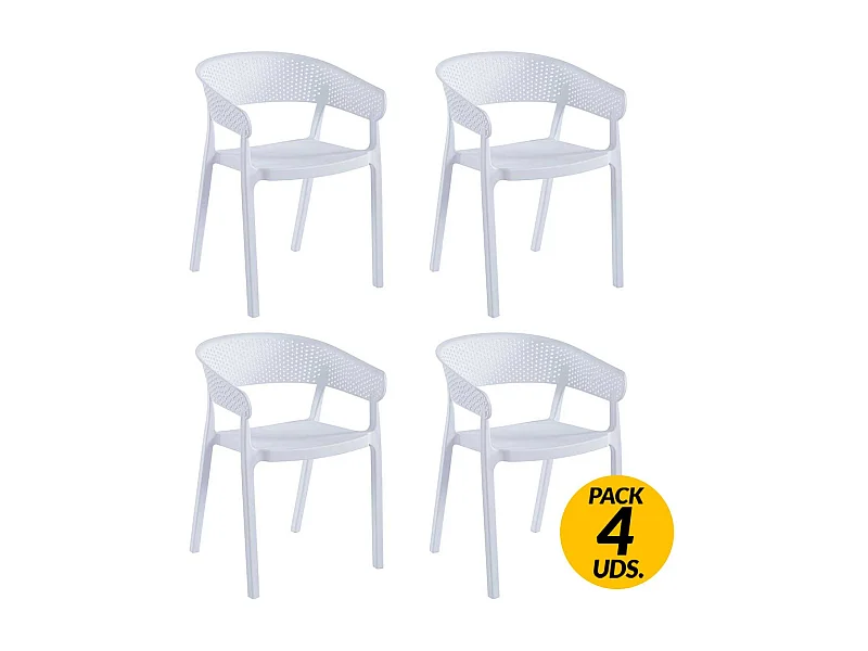 Pack de 4 sillas multiusos Bari con reposabrazos uso interior y exterior blanco Adec