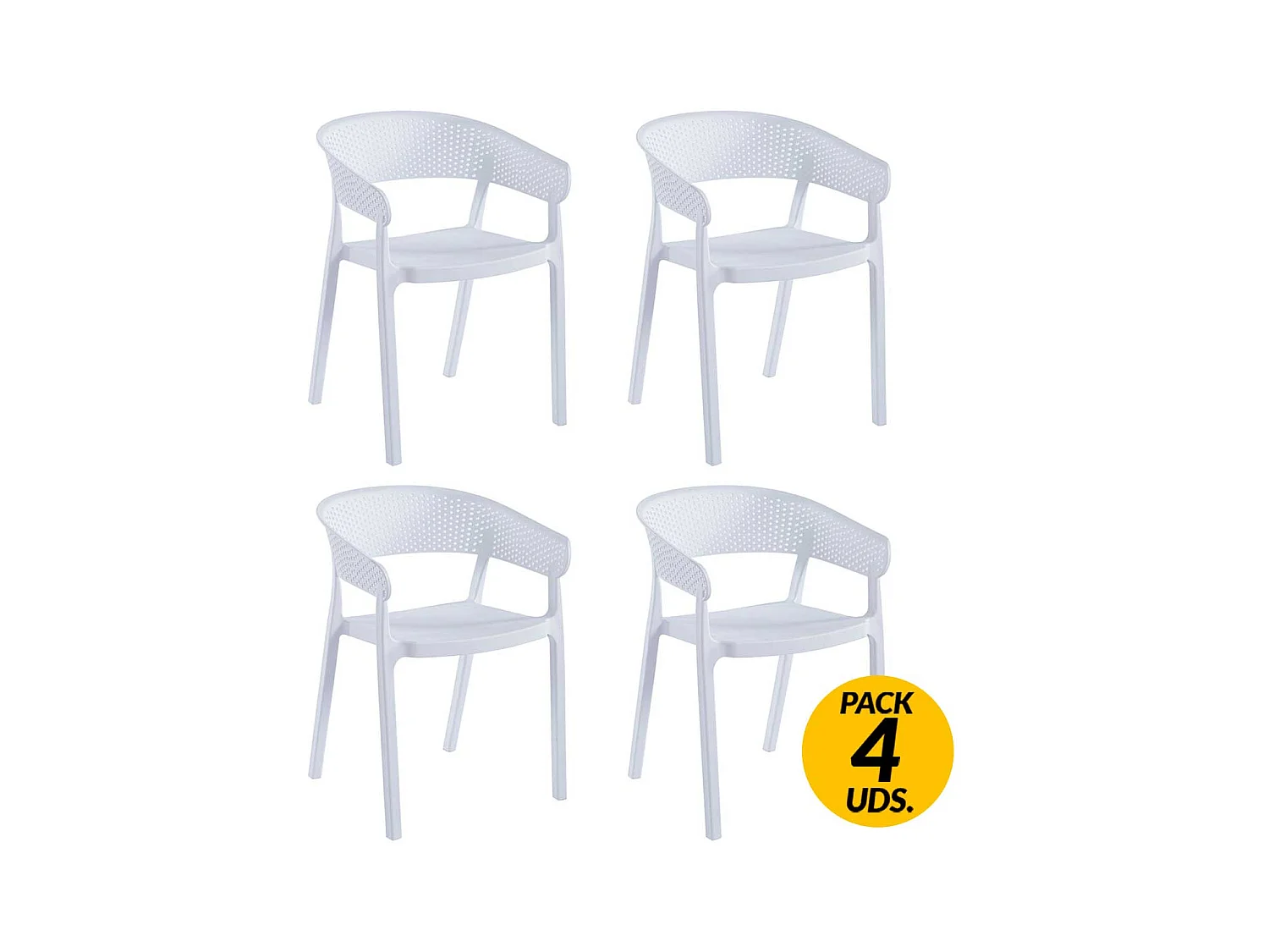 Pack de 4 sillas multiusos Bari con reposabrazos uso interior y exterior blanco Adec