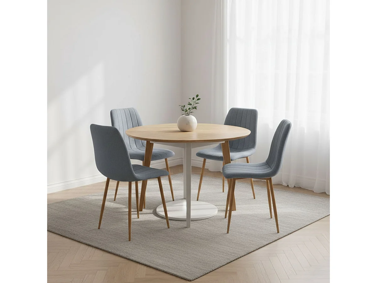 Pack de 4 sillas de comedor Nails tejido tapizado gris/oak Adec