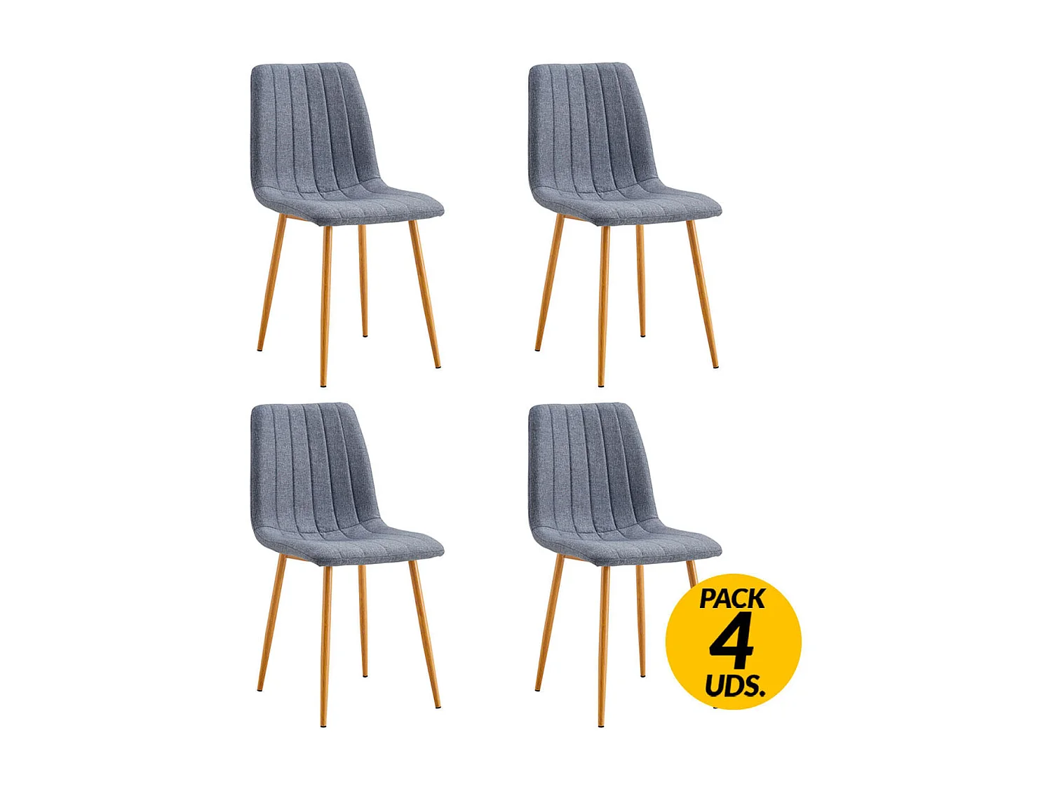 Pack de 4 sillas de comedor Nails tejido tapizado gris/oak Adec
