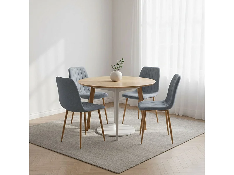 Pack de 4 sillas de comedor Nails tejido tapizado gris/oak Adec