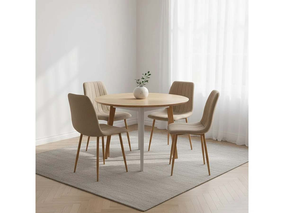 Pack de 4 sillas de comedor Nails tejido tapizado beige/oak Adec