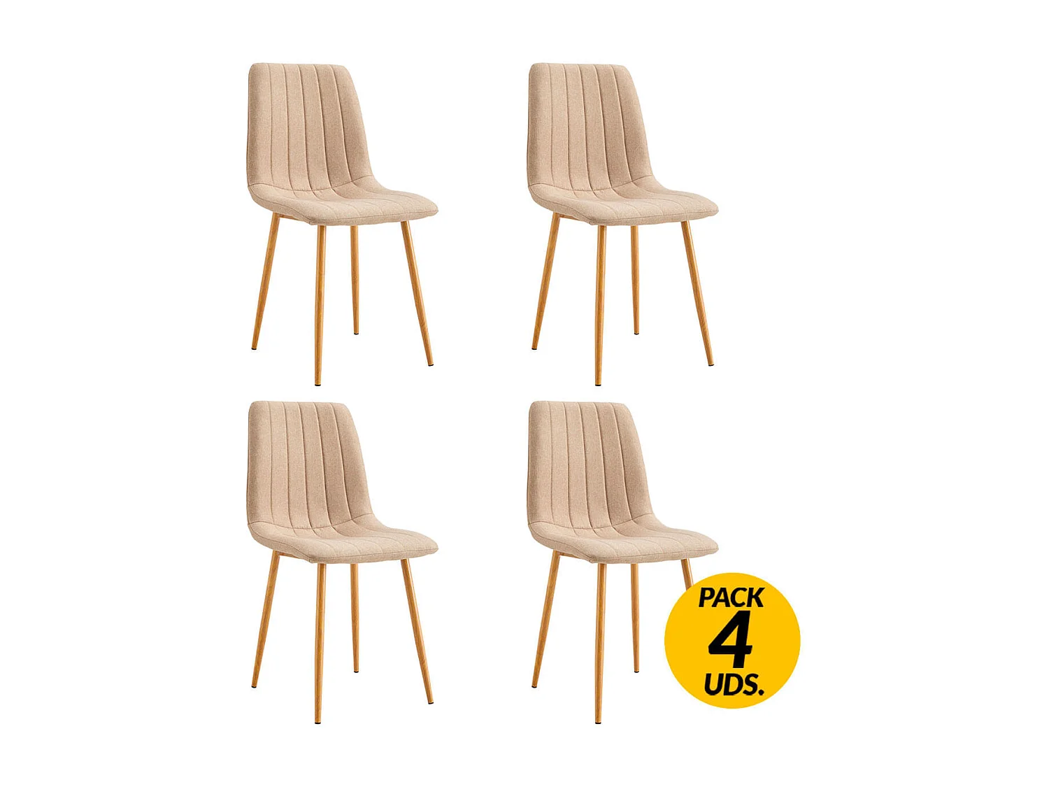 Pack de 4 sillas de comedor Nails tejido tapizado beige/oak Adec