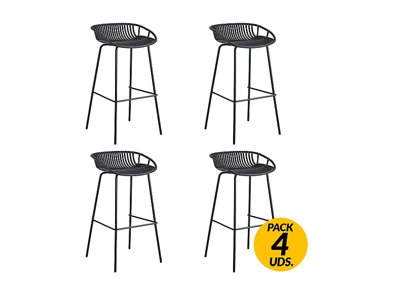 Pack de 4 taburetes altos Shell uso interior/exterior negro Adec
