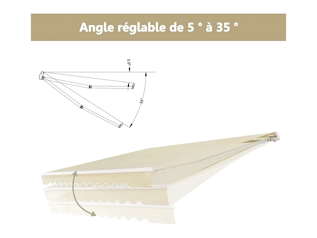 Store Banne de Balcon Rétractable 3,6 X 3M avec Tissu et velours Résistant aux UV et à l'Eau, Cadre en Aluminium Angle Réglable 5-35°