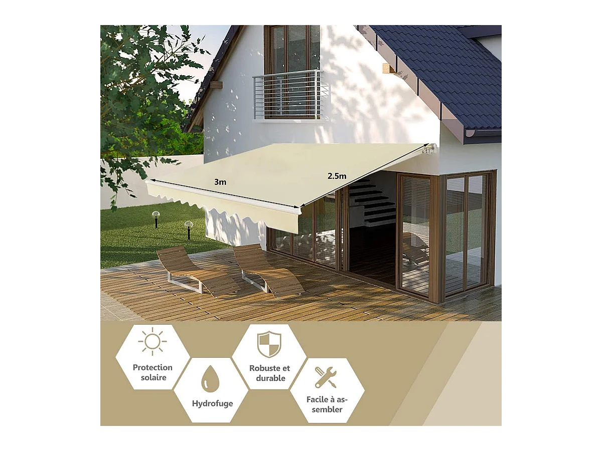 Store Banne de Balcon Rétractable 3,6 X 3M avec Tissu et velours Résistant aux UV et à l'Eau, Cadre en Aluminium Angle Réglable 5-35°