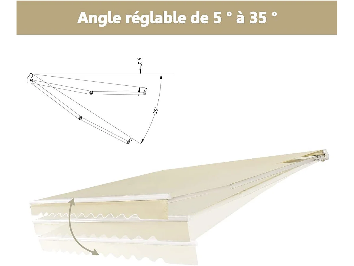 Store Banne de Balcon Rétractable 3,6 X 3M avec Tissu et velours Résistant aux UV et à l'Eau, Cadre en Aluminium Angle Réglable 5-35°