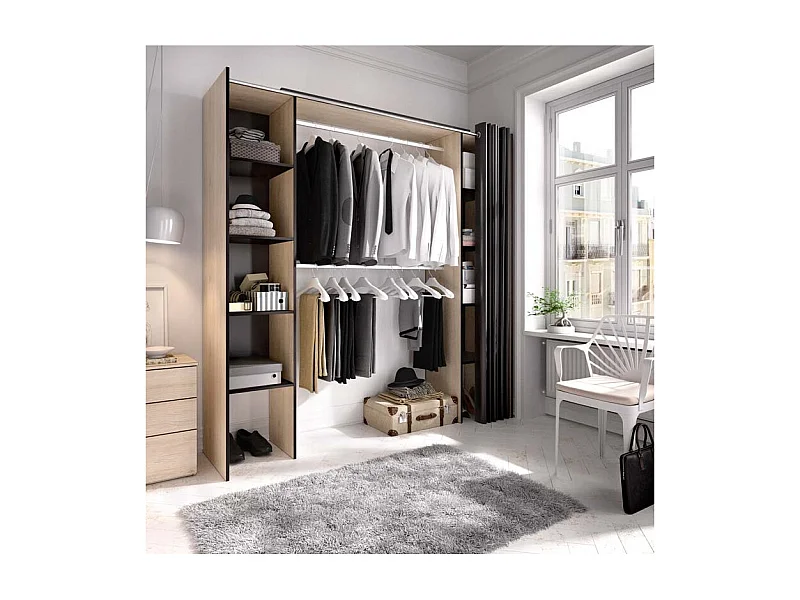 Vestidor Con Cortinas Bastet - Grafito / Natural