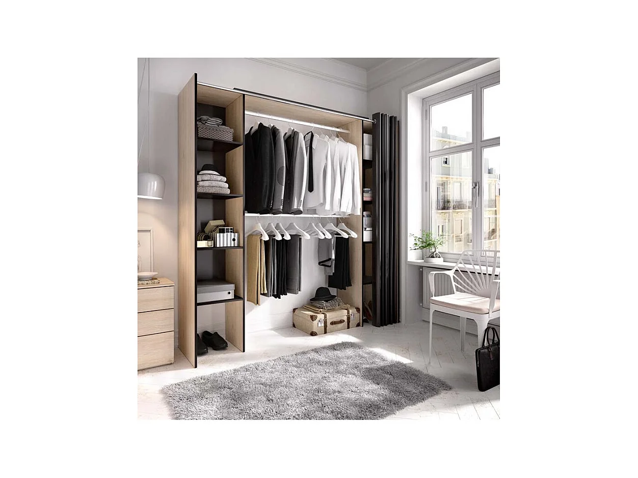 Vestidor Con Cortinas Bastet - Grafito / Natural