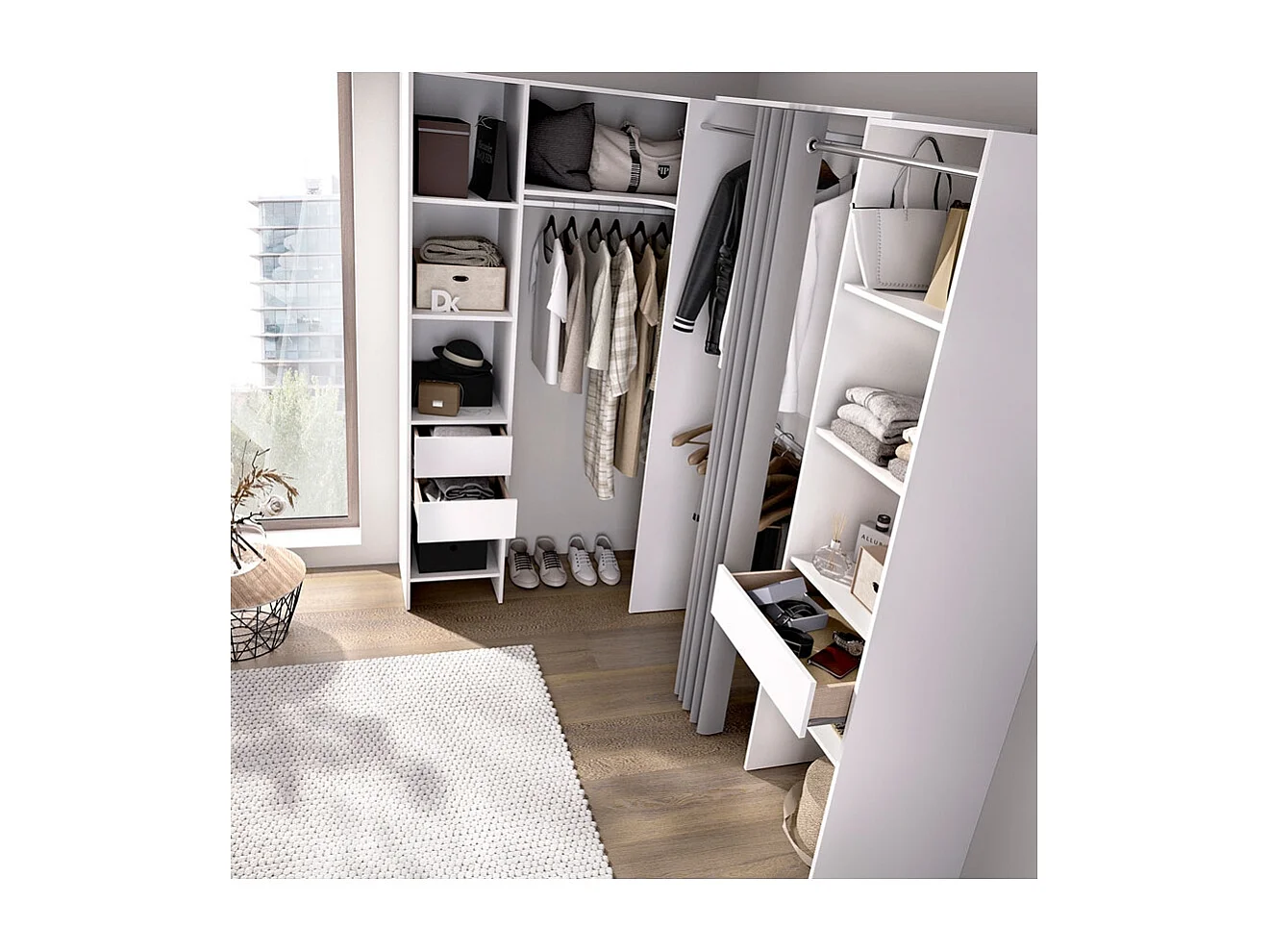 Vestidor Completo Rinconero Con Cajones Pergamo - Blanco