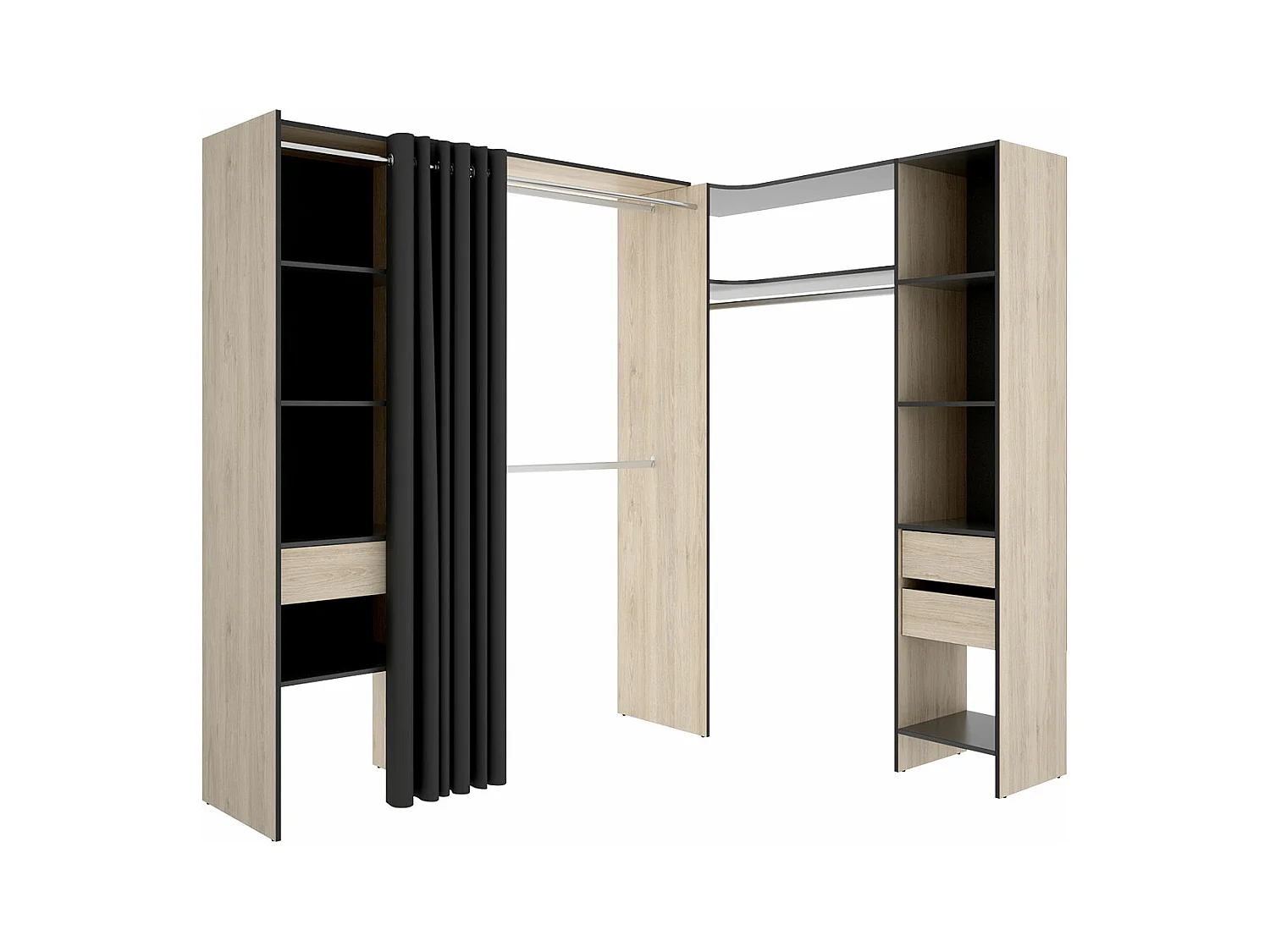 Vestidor Completo Rinconero Con Cajones Pergamo - Grafito / Natural