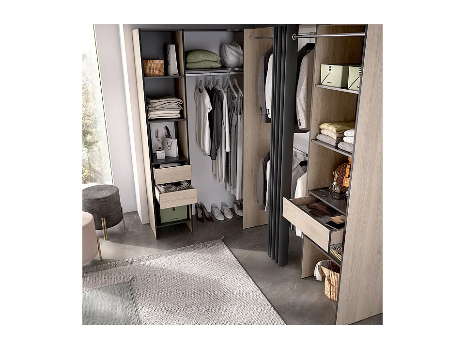 Vestidor Completo Rinconero Con Cajones Pergamo - Grafito / Natural