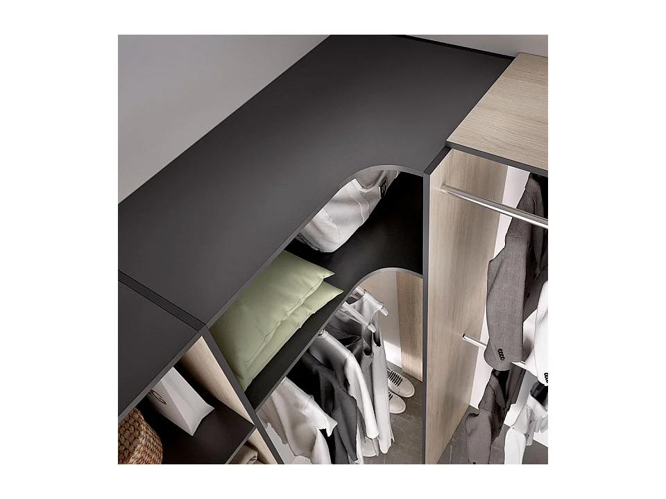 Vestidor Completo Rinconero Con Cajones Pergamo - Grafito / Natural