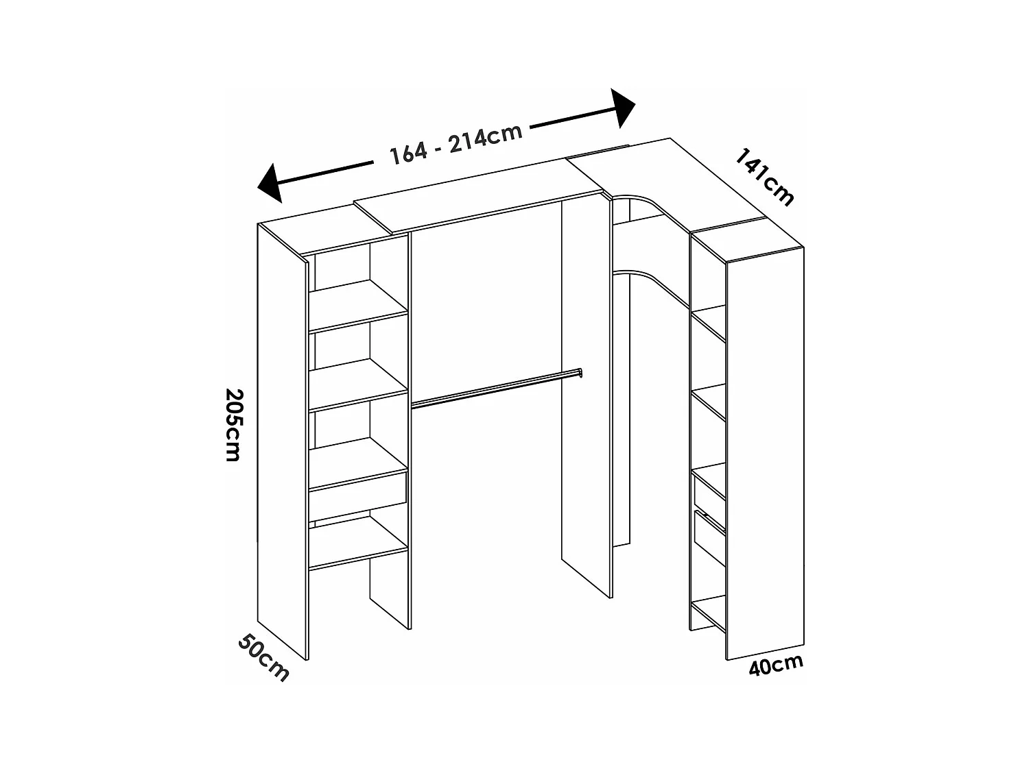 Vestidor Completo Rinconero Con Cajones Pergamo - Grafito / Natural