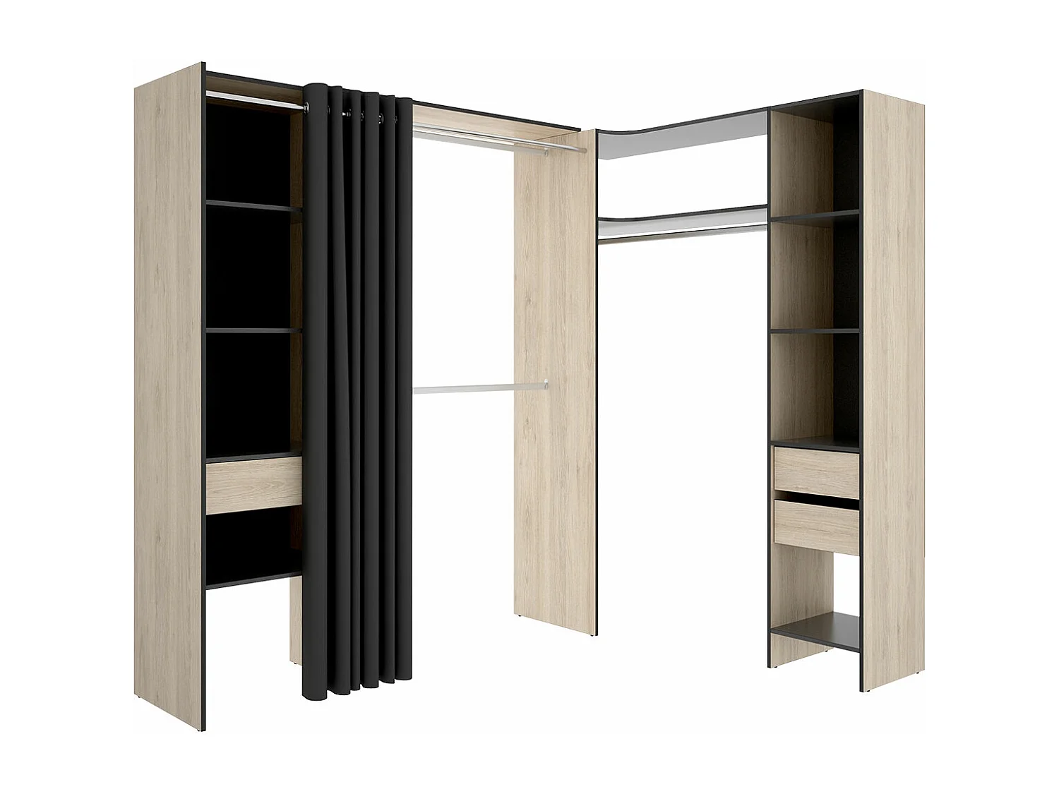 Vestidor Completo Rinconero Con Cajones Pergamo - Grafito / Natural