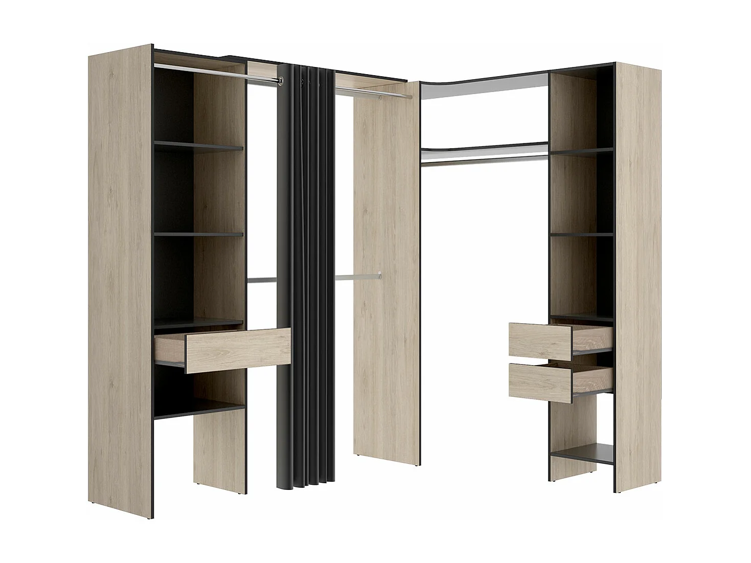 Vestidor Completo Rinconero Con Cajones Pergamo - Grafito / Natural