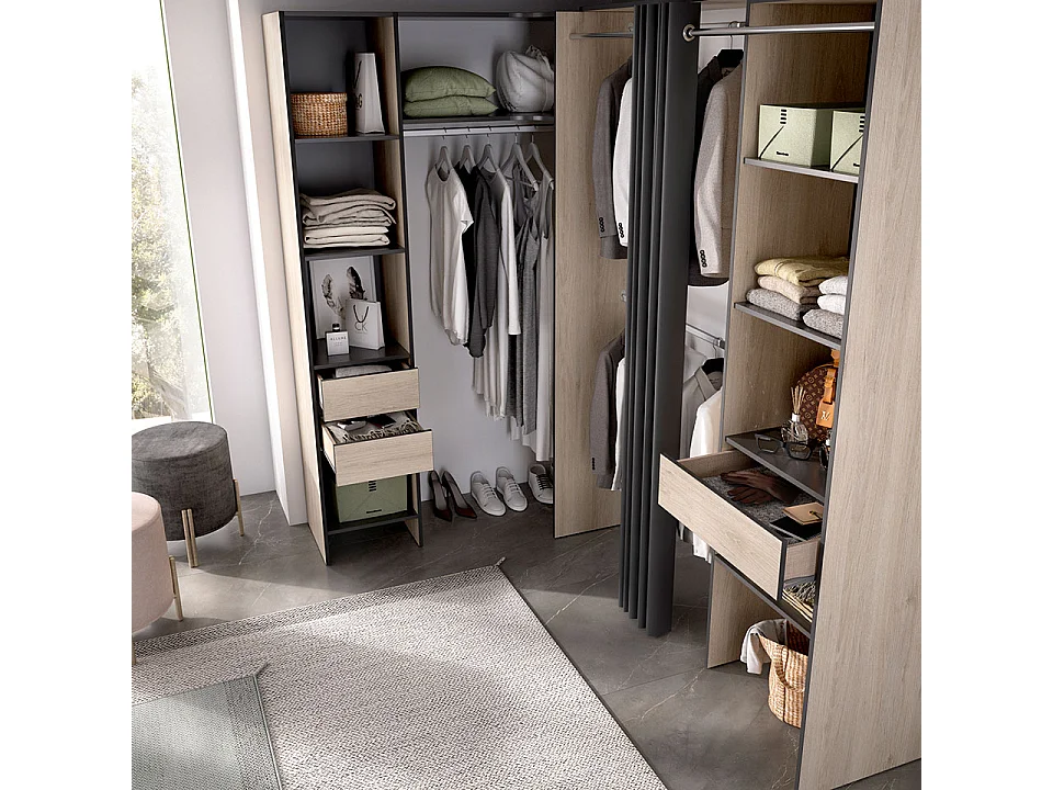 Vestidor Completo Rinconero Con Cajones Pergamo - Grafito / Natural