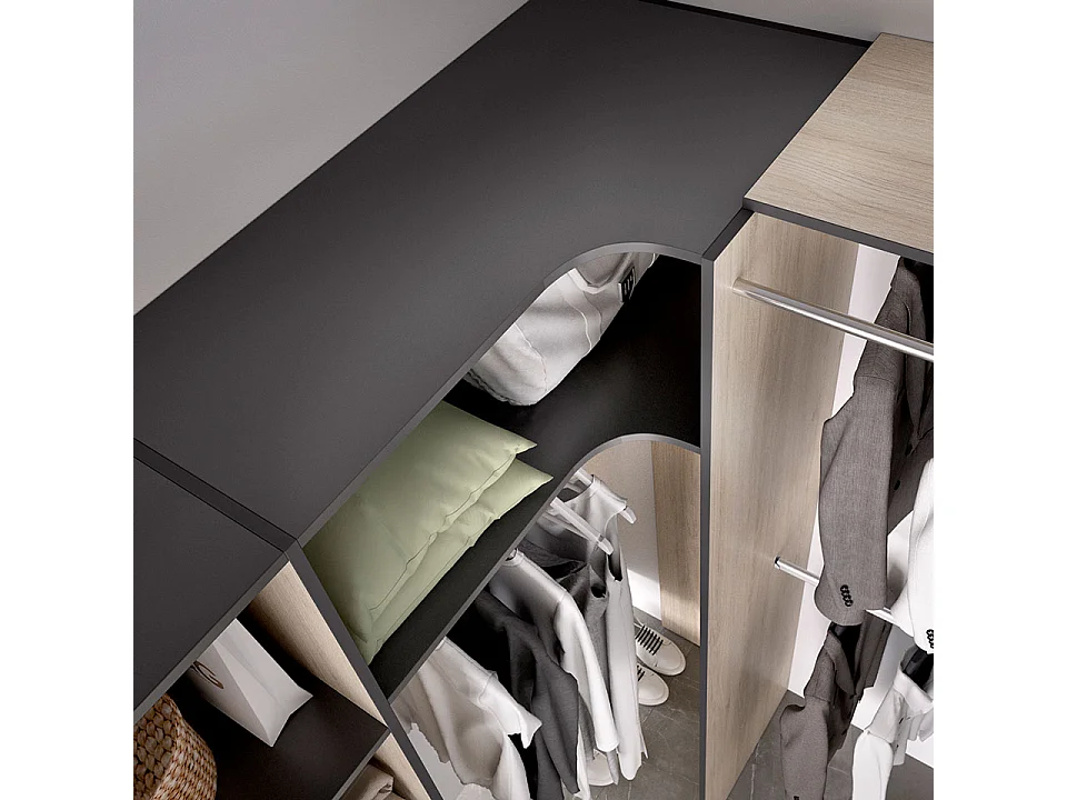 Vestidor Completo Rinconero Con Cajones Pergamo - Grafito / Natural