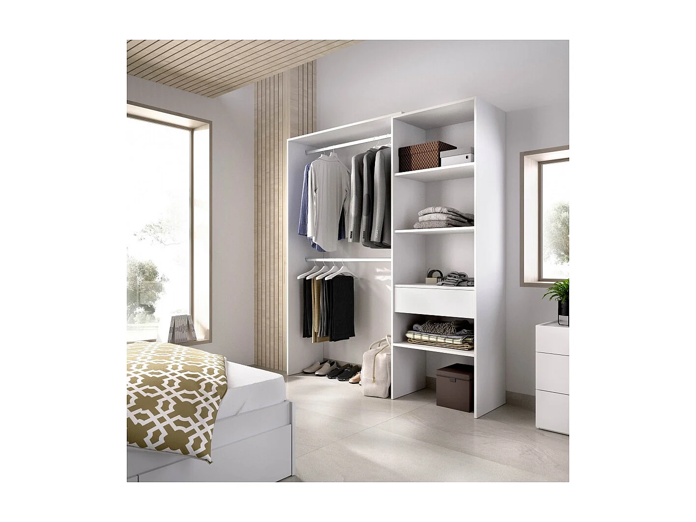 Vestidor Abierto Con Cajon Nefer - Blanco