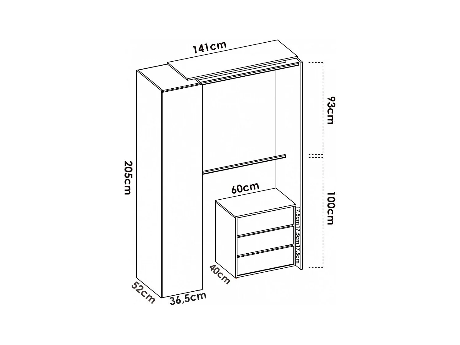 Vestidor Semi Abierto Con Cortina Y Cajonera Privé