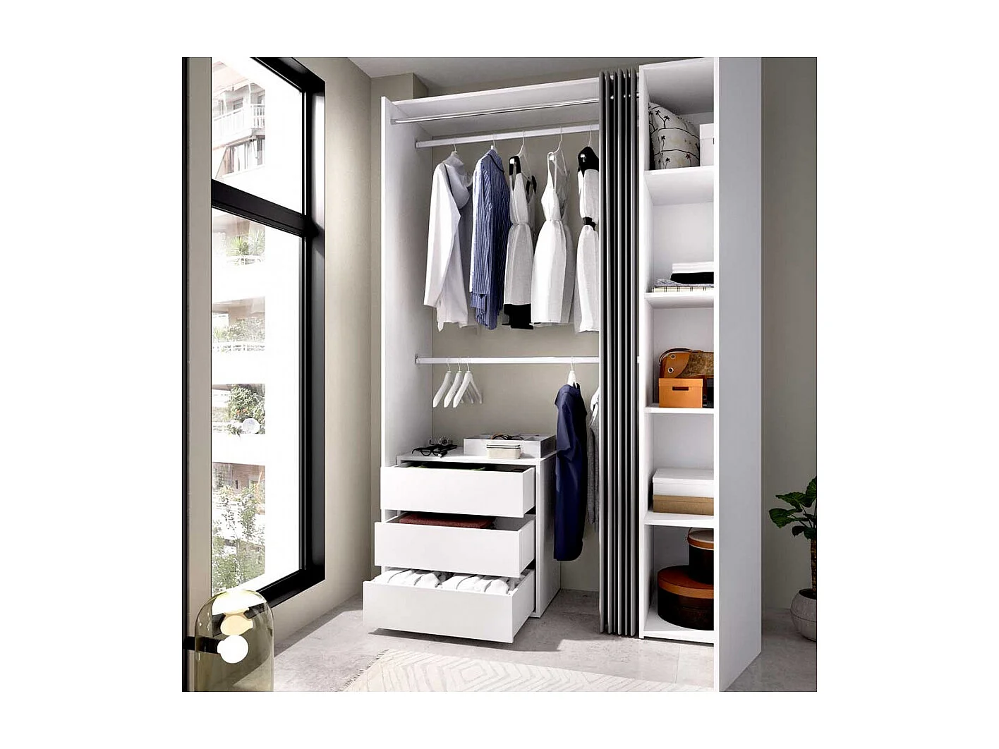 Vestidor Semi Abierto Con Cortina Y Cajonera Privé