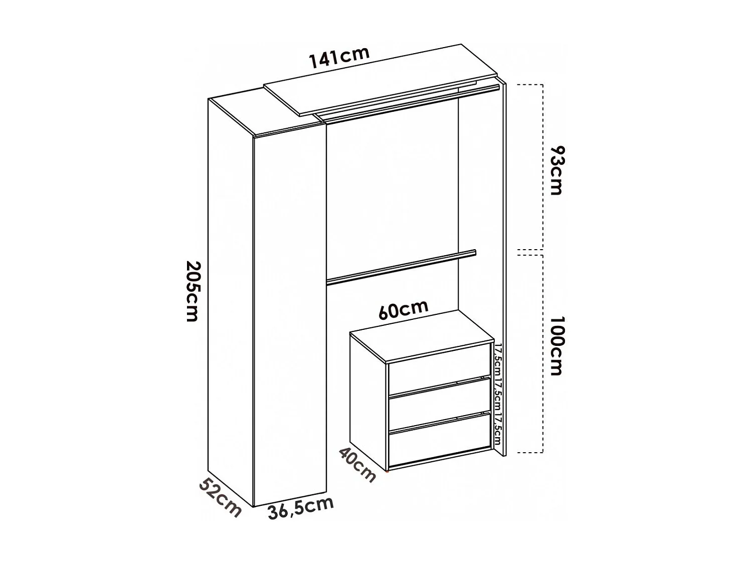 Vestidor Semi Abierto Con Cortina Y Cajonera Privé