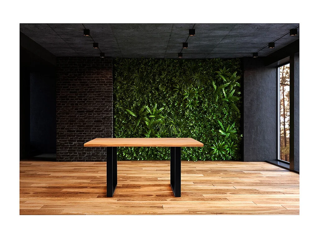 Mesa De Madera Maciza Y Patas De Acero Negro Tropez