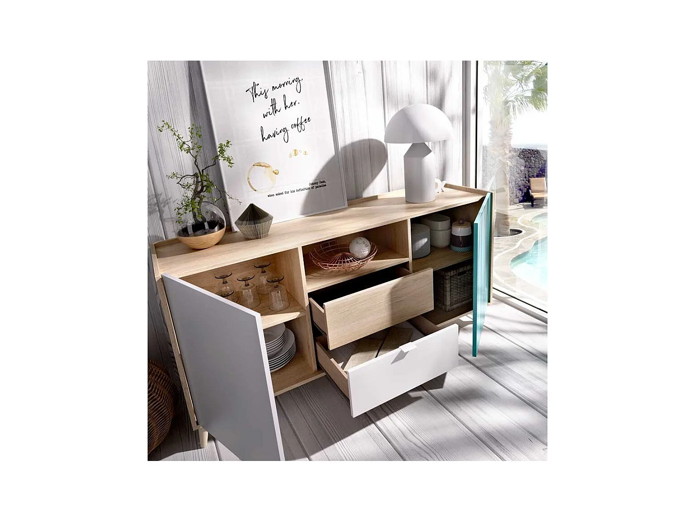 Aparador  Estilo Retro 2 Puertas 2 Cajones Pop