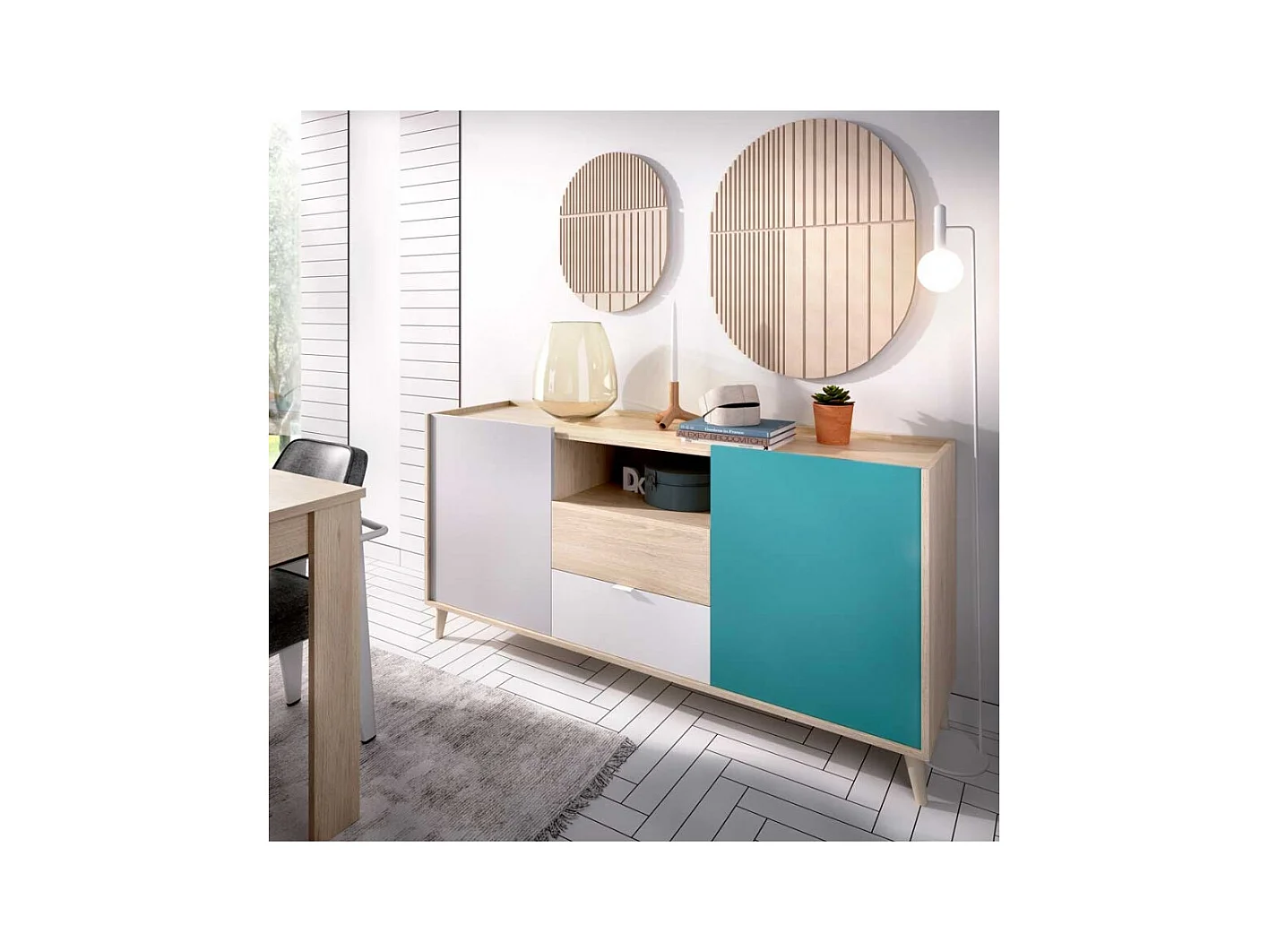 Aparador  Estilo Retro 2 Puertas 2 Cajones Pop