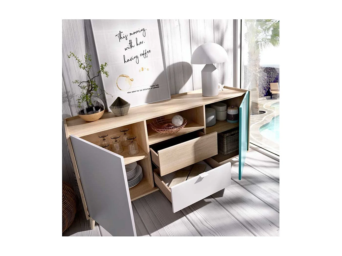 Aparador  Estilo Retro 2 Puertas 2 Cajones Pop