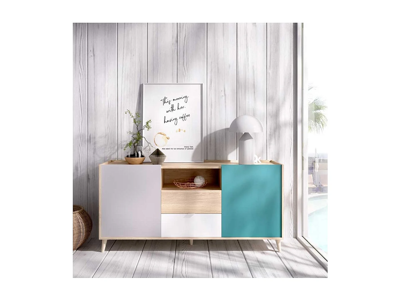 Aparador  Estilo Retro 2 Puertas 2 Cajones Pop