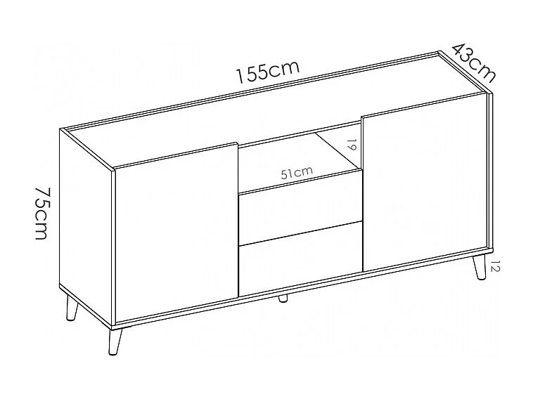 Aparador  Estilo Retro 2 Puertas 2 Cajones Pop
