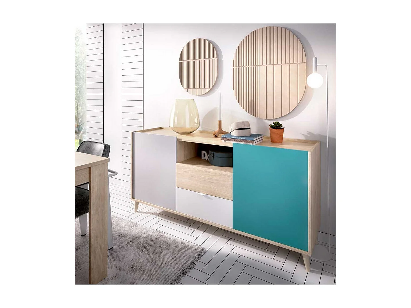 Aparador  Estilo Retro 2 Puertas 2 Cajones Pop