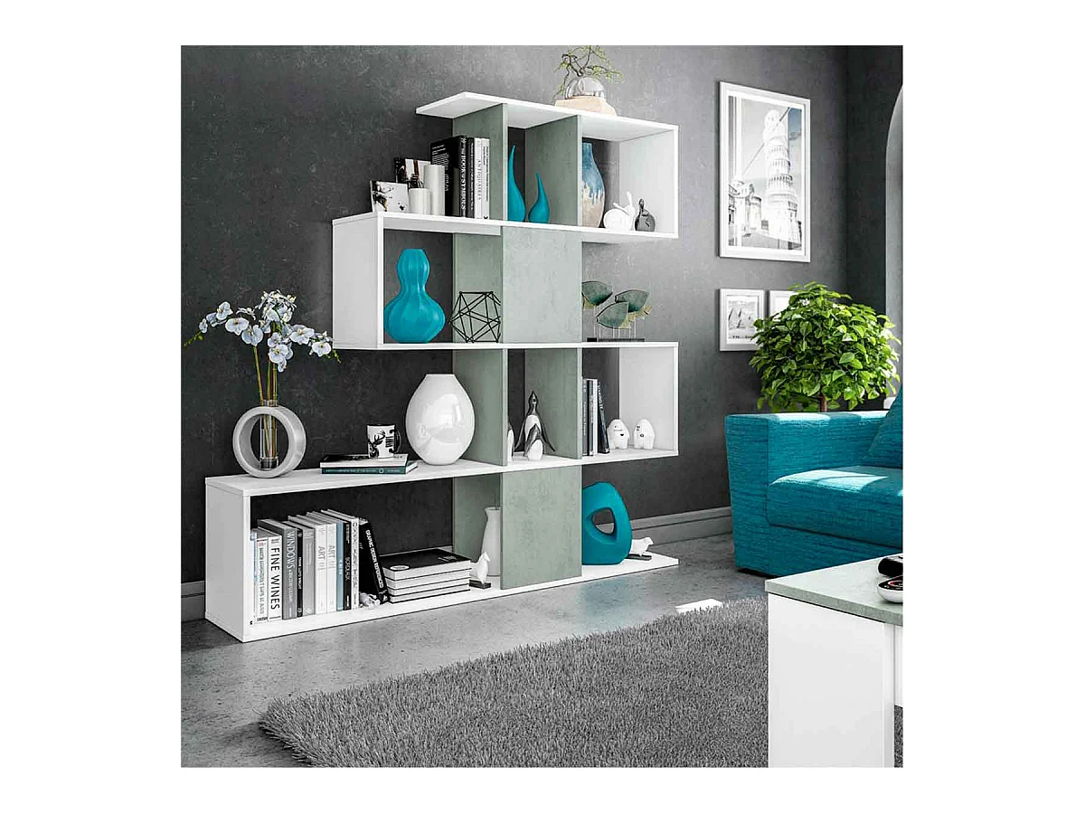 Étagère Separante Otilia - Blanc / Ciment