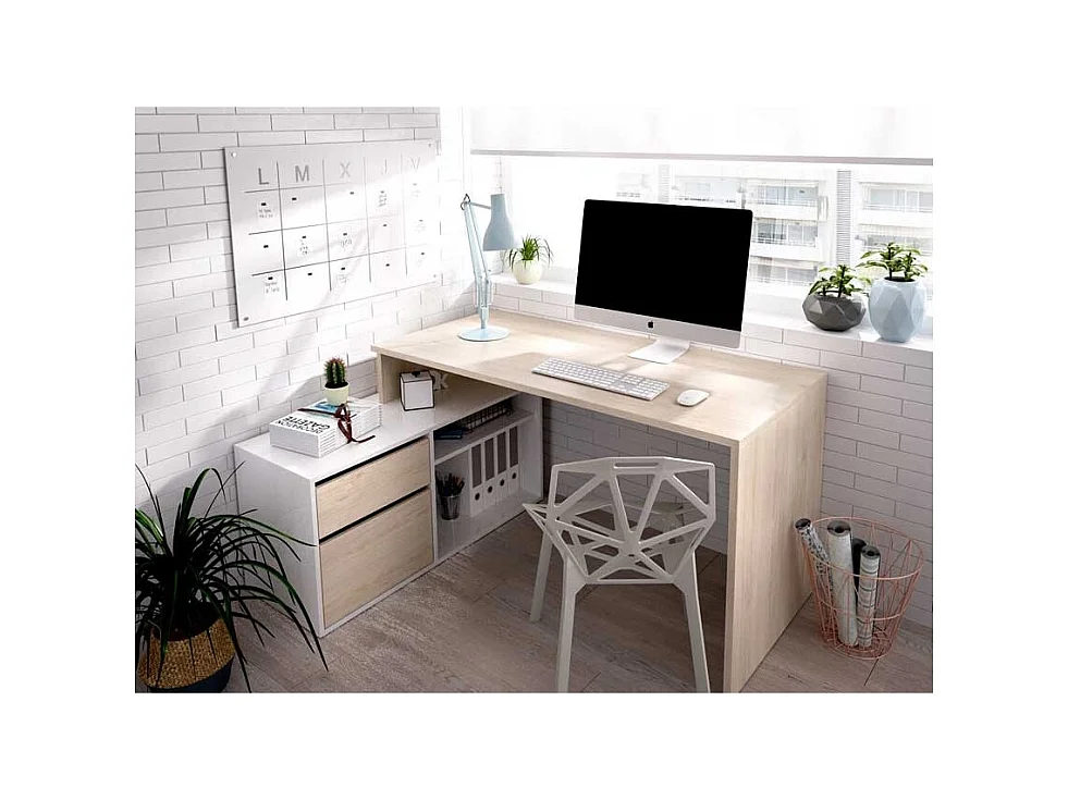 Mesa Escritorio En L Otto - Blanco  / Natural